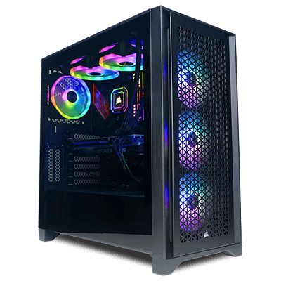 Black gaming PC with a mesh front panel made of small triangles. Part of the best gaming pcs around $2000