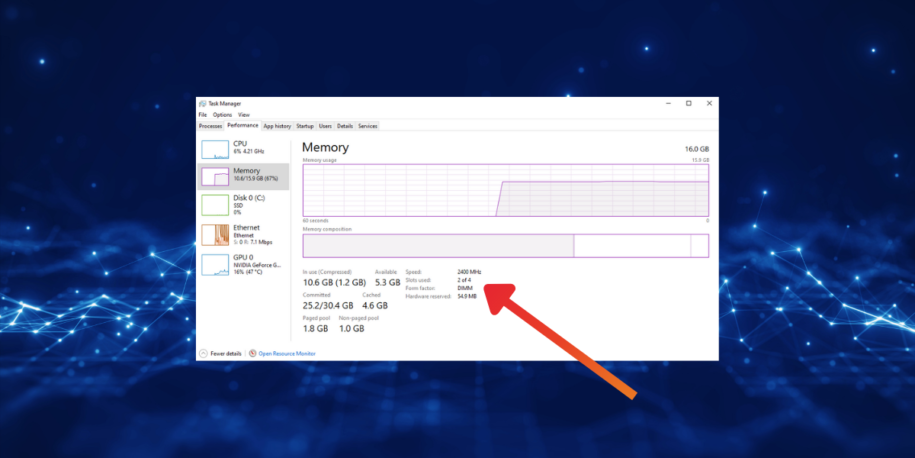 RAM speed shown in Windows Task Manager
