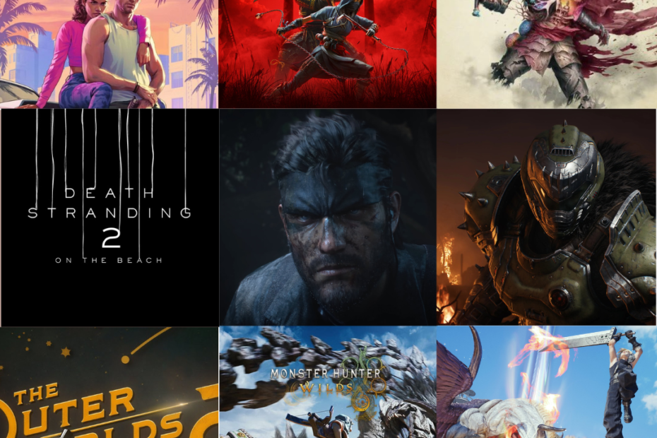 Photogrid showing 9 upcoming PC games that release in 2025