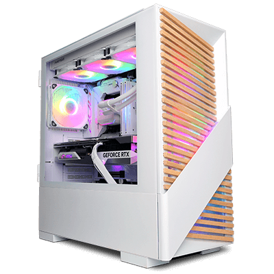 Avowed Gaming PC 5 - White gaming pc with light wood accents