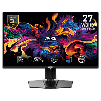 27" MSI MAG 271QPX QD-OLED E2 2560x1440 (WQHD) 240Hz refresh rate, and rapid 0.03ms(GtG) QD-OLED Gaming Monitor