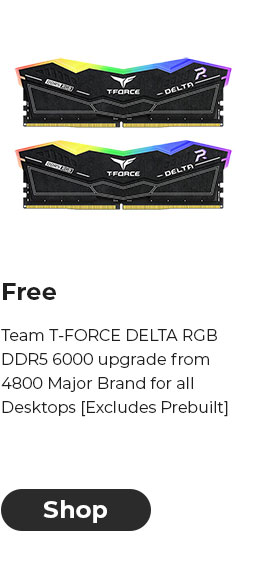 FREE Team T-FORCE DELTA RGB DDR5 6000 upgrade from 4800 Major Brand for all Desktops [Excludes Prebuilt]