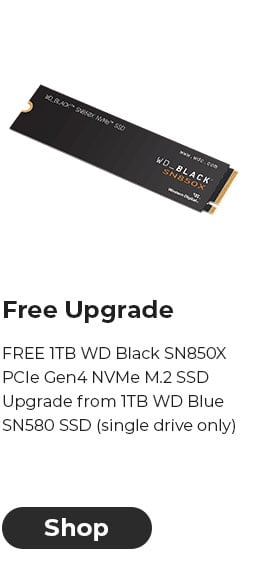 FREE 1TB WD Black SN850X PCIe Gen4 NVMe M.2 SSD Upgrade from 1TB WD Blue SN580 SSD (single drive only)