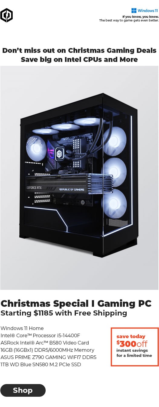 Christmas Special I Gaming PC – Starting $1185 after $300 Off + Free Shipping 